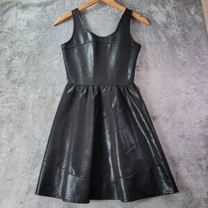 Love.Ady Womens Black Faux Leather Fit & Flare Dress Small Made in USA Y2K Edgy